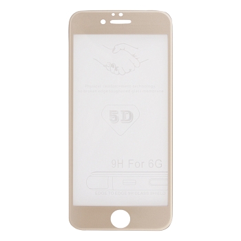 Защитное стекло для Apple iPhone 6, 6s Tempered Glass 5D, золотое (ударопрочное) (OEM)